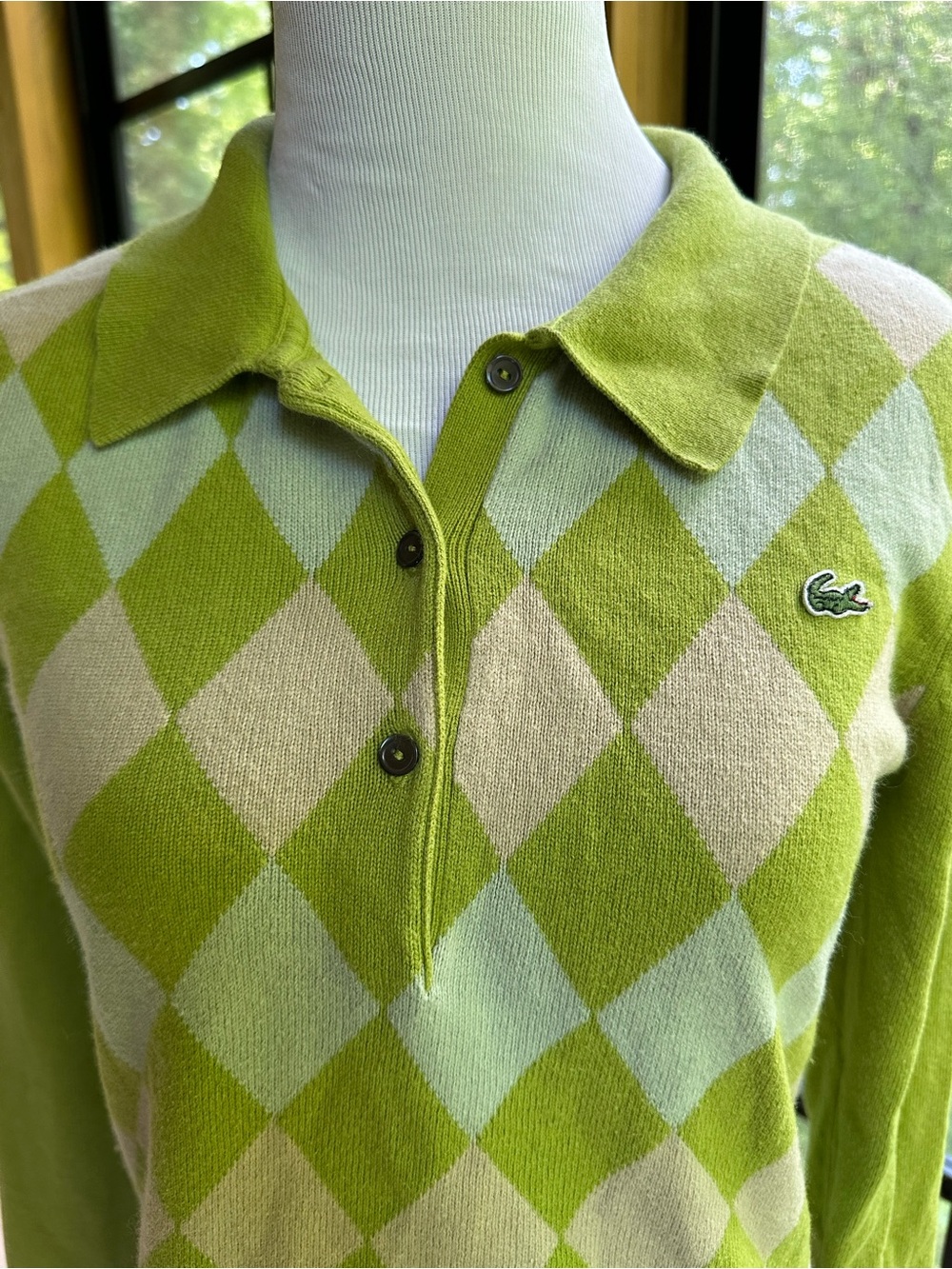 Ivy League Country Club Lacoste Lime Argyle Logo Knit Polo Sweater ~ Women’s 40 - Picture 9 of 11